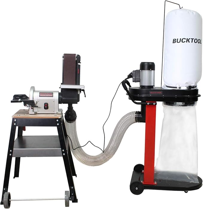 BUCKTOOL 1.2 HP Auto Start 750CFM Dust Collector with 3 Dust Collection Bag,13 Gallon and 5 PCS Reducer for Woodworking