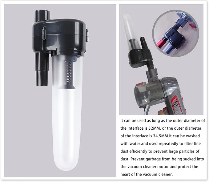Vacuum Cleaner Filter Dust Collector ABS with 2pcs Connector, Compact Design, Easy Installation - Motor Protection, Water Washable, Fits 32mm 34.5mm Hose