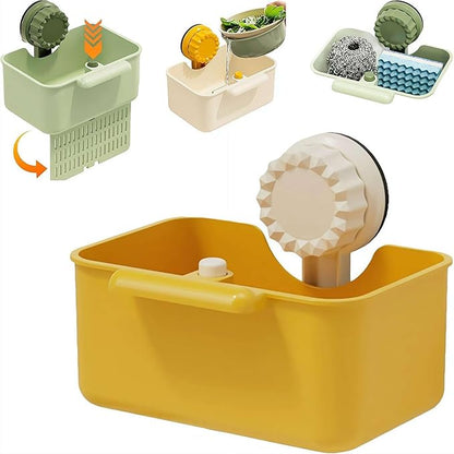 Kitchen Sink Strainer Drainer Basket with Suction Cup,Food Waste Filter Basket,Sponge Brush Holder for Kit-chen Home,Efficient Kitchen Waste Management (Yellow)