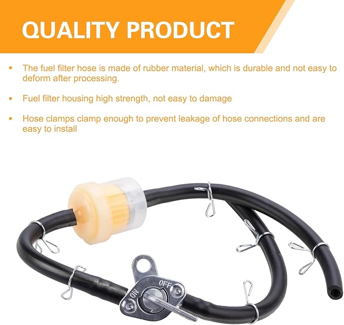 Car Fuel Filter Kit, 39.3" Hose and 3 Filter and Petcock Valve with Mounting Clamps, Plug and Play Fuel System Maintenance Set, Universal Modification for ATV Motorcycle Beach Bike (Black)