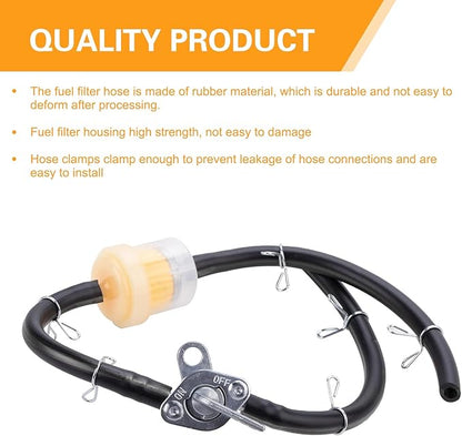Car Fuel Filter Kit, 39.3" Hose and 3 Filter and Petcock Valve with Mounting Clamps, Plug and Play Fuel System Maintenance Set, Universal Modification for ATV Motorcycle Beach Bike (Black)