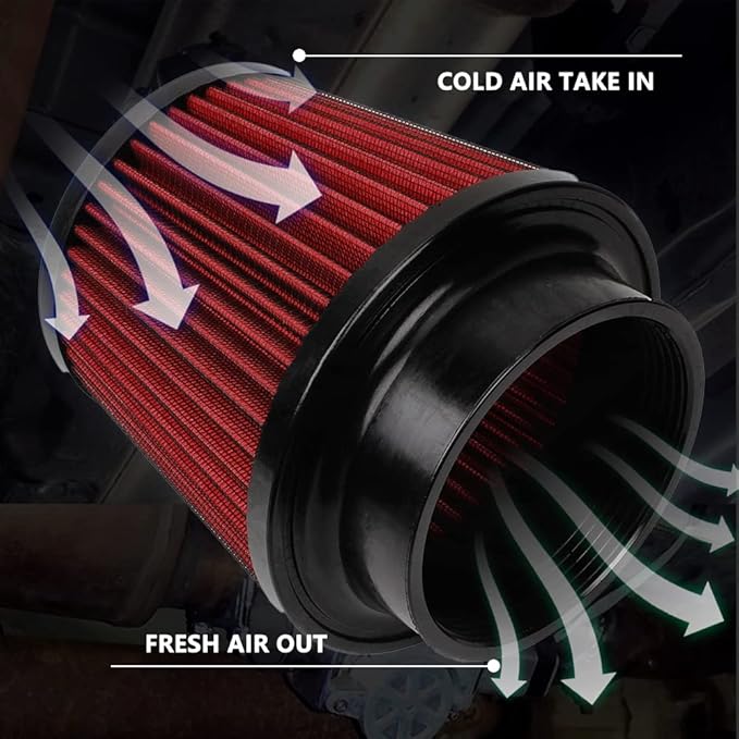 Red 4" 100mm Inlet Cone Replacement Dry Air Filter High Flow Car Performance Cold Air Intake Filter