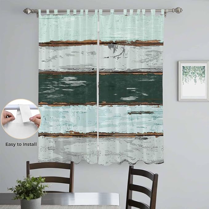 Blue Teal Living Room Curtains 84 Inch Length, Window Curtains Tab Top, Vintage Wooden Retro Art Farmhouse Barns Light Filtering Window Treatments Drapes 52"x84" 2 Panel
