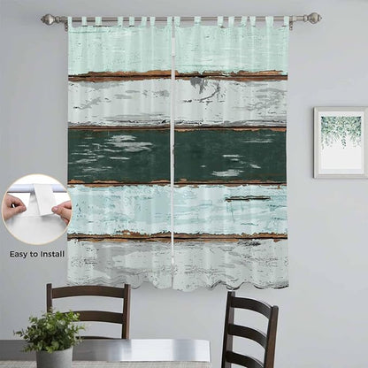 Blue Teal Living Room Curtains 84 Inch Length, Window Curtains Tab Top, Vintage Wooden Retro Art Farmhouse Barns Light Filtering Window Treatments Drapes 52"x84" 2 Panel