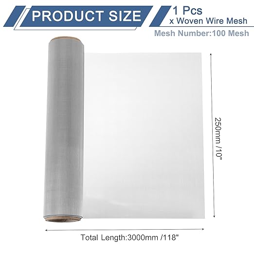 uxcell 100 Mesh 118" x 10" Woven Wire Mesh, 316 Stainless Steel Air Vent Filter Screen, Window Screen Mesh for DIY Projects Vents Cover Filtration Animals Fence