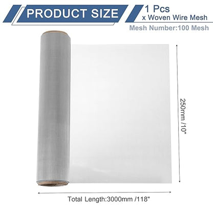 uxcell 100 Mesh 118" x 10" Woven Wire Mesh, 316 Stainless Steel Air Vent Filter Screen, Window Screen Mesh for DIY Projects Vents Cover Filtration Animals Fence