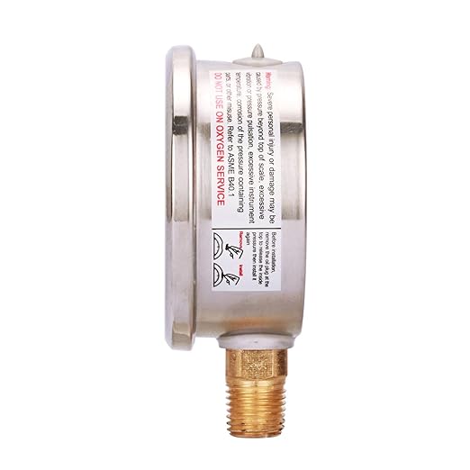 MEASUREMAN Lead-Free Pressure Gauge, 2-1/2inch Dial, Glycerin Filled, 0-100psi/kpa, Stainless Steel Case, 1/4inchNPT Lower Mount