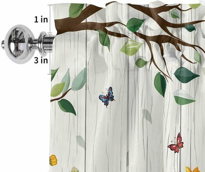 Easter Gnomes Curtain Valances for Windows, Kitchen Valance Window Treatment, Spring Watercolor Eggs Flower Wood Grain Light Filtering Block Curtains for Bathroom/Bedroom/Living Room 42'' x 12''