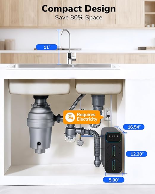 Ecoviva E8 800 GPD Reverse Osmosis Water Filter, 9-Stage Filtration RO System, Undersink Water Purifier, Reduces TDS, 2.5:1 Pure to Drain, Tankless, LED Smart Faucet