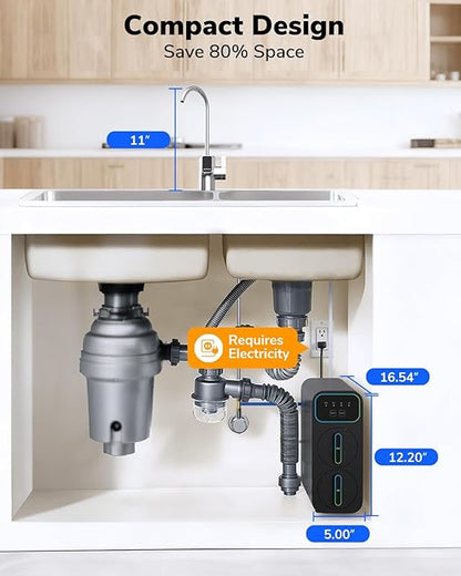 Ecoviva E8 800 GPD Reverse Osmosis Water Filter, 9-Stage Filtration RO System, Undersink Water Purifier, Reduces TDS, 2.5:1 Pure to Drain, Tankless, LED Smart Faucet