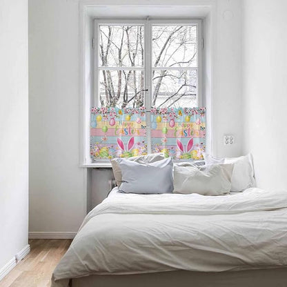 Colorful Easter Half Window Curtains 24 Inches Long, Spring Watercolor Bunny Egg Flower Wood Grain Window Treatment Curtain Drapes, Short Curtains Tiers for Kitchen Over Sink, 27.5"x24", 2 Panels