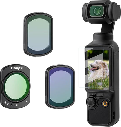 Haoge Magnetic Filter Set for DJI Osmo Pocket 3,Includes 1/4 Black Mist Filter,Light Pullution Reduction Filter,Variable ND 2-32,and LCD Screen Protector,Multi-Coated HD Optical Glass