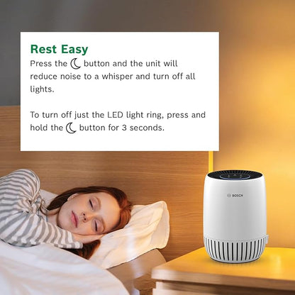 BOSCH Air Purifier for Home, Small Spaces (Covers, 500-sq ft), 2-in-1 Filter for Pollen, Smoke, Dust, Dander, Outdoor Pollution, Odors, HEPA, Air 500, White