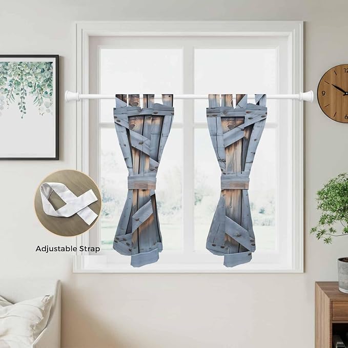 Farmhouse Wood Grain Kitchen Curtains 45 Inch Length, Short Cafe Window Curtains Tab Top, Vintage Country Barn Gate Textured Light Filtering Window Treatments Tier Drapes 27.5"x45" 2 Panel