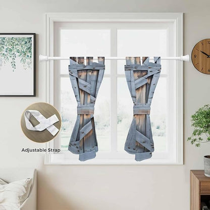 Farmhouse Wood Grain Kitchen Curtains 45 Inch Length, Short Cafe Window Curtains Tab Top, Vintage Country Barn Gate Textured Light Filtering Window Treatments Tier Drapes 27.5"x45" 2 Panel
