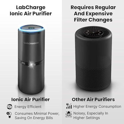 Lab Charge Small Ionic Air Purifier for Home & Bedroom – Silent HEPA Filter – Covers 250 Sq Ft - Free Cleaner for Pets, Hair, Smoke, Dust, Odors & Dander – Compact & Black Design - Pack of 4