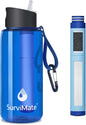 SurviMate 5-Stage 0.01μm Ultra-Filtration Filtered Water Bottle, BPA-Free Material, NSF/ANSI 42&372 Certified, Portable Water Filter Bottle for Survival, Camping, Hiking, and Emergency Use