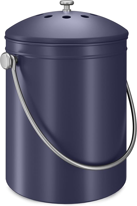 Utopia Kitchen Compost Bin for Kitchen Countertop, 1.3 Gallon Compost Bucket for Kitchen with Lid, Includes 1 Spare Charcoal Filter (Dark Purple)
