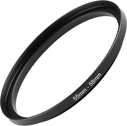55mm to 58mm Step-up Adapter Rings Filter Adapter Black Metal Step Down Filter Ring Adapter Compatible with All Brand UV CPL ND Camera Lens Filter Stepping Rings (55mm-58mm)