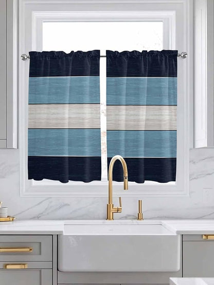 Vintage Country Woodcuts Window Valance Curtains, Blue Gradient Striped Light Filtering Kitchen Valance with 3-inch Rod Pocket for Living Room Bathroom Bedroom,2 Panel,52x54In