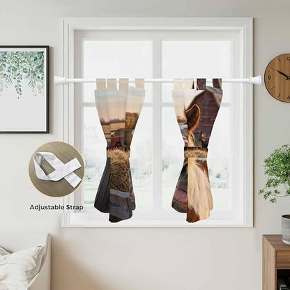 Farm Horses Kitchen Curtains 45 Inch Length, Short Cafe Window Curtains Tab Top, Farmhouse Barn Funny Animals Butterfly Light Filtering Window Treatments Tier Drapes 27.5"x45" 2 Panel