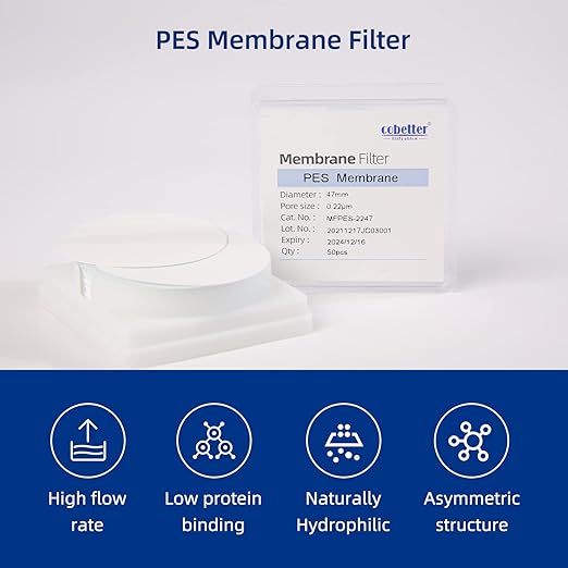 100 Pieces/Pack PES Disc Membrane Filters Hydrophilic 47mm Diameter 0.45µm Pore Size