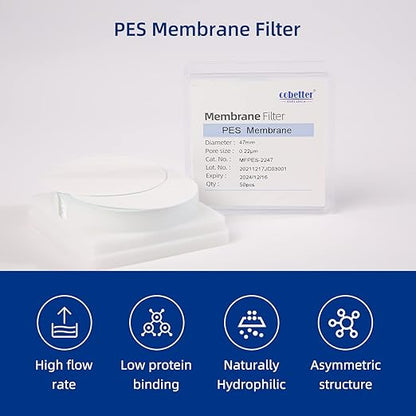 100 Pieces/Pack PES Disc Membrane Filters Hydrophilic 47mm Diameter 0.45µm Pore Size