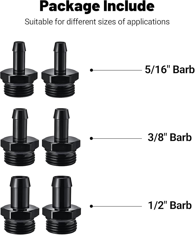EVIL ENERGY Inline Fuel Filter 10 Micron with Barb 1/2", 3/8", 5/16" Fitting Adapter 50MM Universal Aluminum Black, for Gasoline, Diesel, Rubber Fuel Line, Car EFI & Carb Fuel Systems