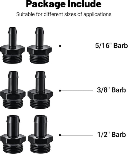 EVIL ENERGY Inline Fuel Filter 10 Micron with Barb 1/2", 3/8", 5/16" Fitting Adapter 50MM Universal Aluminum Black, for Gasoline, Diesel, Rubber Fuel Line, Car EFI & Carb Fuel Systems