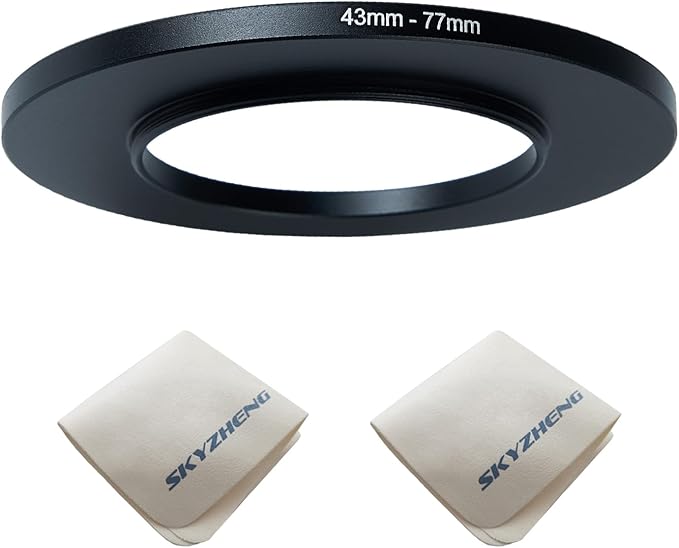 43mm Lens to 77mm Camera Lens Adapter 43mm to 77mm Step Up Ring Adapter Ring for All Brands of UV ND CPL, Comes with 2 Packs of high-end Lens Wiping Cloth (43-77mm)