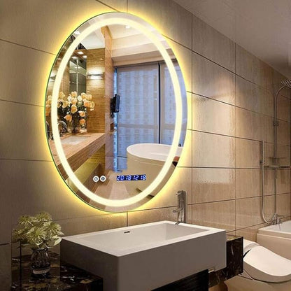 Oval LED Bathroom Mirror Wall Makeup Mirrors Shaving Mirror with Lights and Demister Pad Time Display (Color : Warm Light Size : 600 * 800mm) (Warm Light 600 * 800mm)