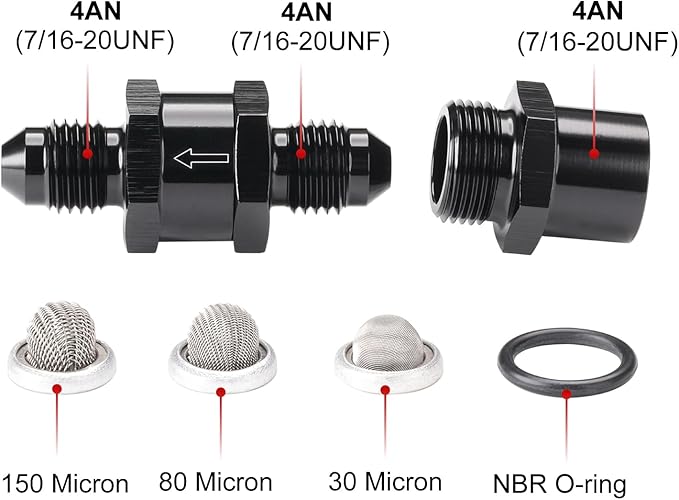 4AN Inline Fuel & Oil Feed Filter Set with 30 80 150 Micron Elements Aluminum Black