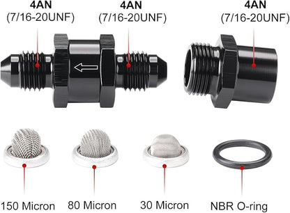 4AN Inline Fuel & Oil Feed Filter Set with 30 80 150 Micron Elements Aluminum Black