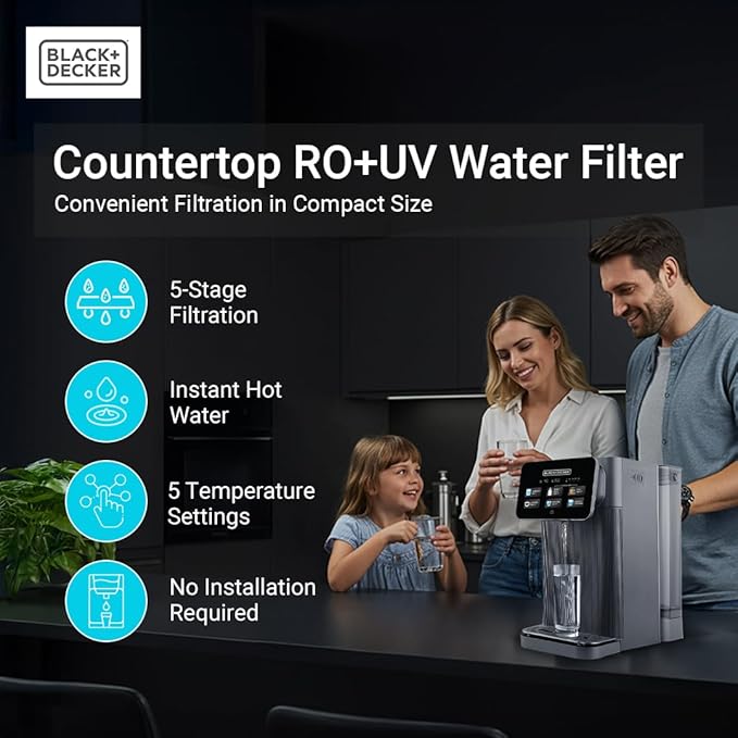 BLACK+DECKER Countertop RO+UV Water Filter | Hot and Ambient Water | 5-Stage Filtration System with Remineralization | IAPMO Tested and NSF Certified | No Installation Required | Portable water Filter