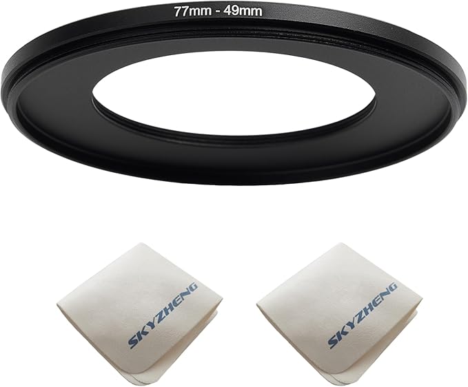77mm Lens to 49mm Camera Lens Adapter 77mm to 49mm Step Down Ring Adapter Ring for All Brands of UV ND CPL, with Premium Lens Wiping Cloth 2 Pack (77mm-49mm)