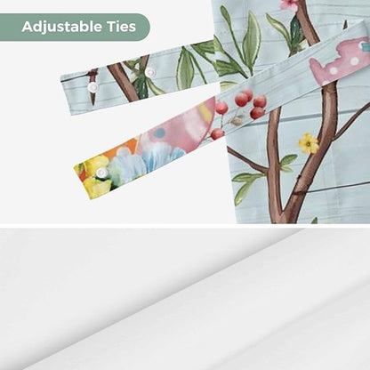 Easter Bunny Tie Up Valance Curtains for Windows, Kitchen Curtains Window Shades, Easter Eggs Spring Farmhouse Wood Grain Teal Blue Light Filtering Curtain Valances for Bedroom/Bathroom/Cafe 60"x18"