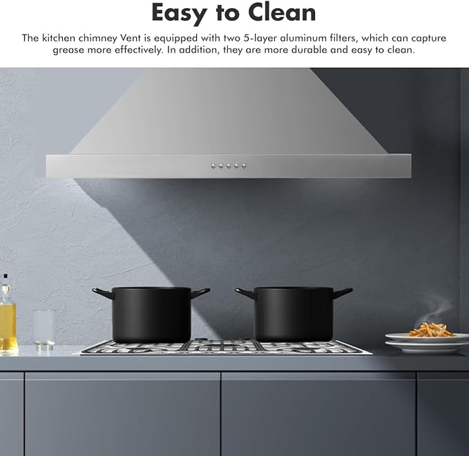 48 inch Wall Mount Range Hood Vent Convertible Vent 800CFM Stainless Steel for Kitchen 4 Speed Exhaust Fan ETL listed(48 inch Single motor)