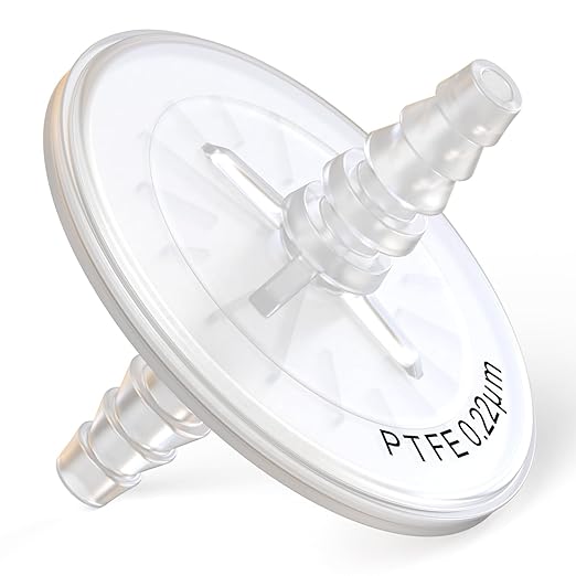 Air Venting Filter Sterile PTFE Hydrophobic Filter Disc 50mm 0.22μm with 7mm-13mm Stepped Hose and Barb Female Luer for Air Filtration, Individually Packed (10)