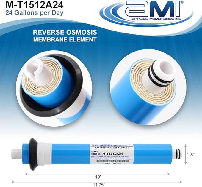 APPLIED MEMBRANES INC. 24 GPD Reverse Osmosis Membrane | RO Membrane Water Filter Replacement for Reverse Osmosis Water Filtration System | 1.8” x 12” Universal Compatibility | Made in USA