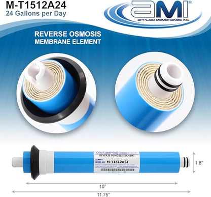 APPLIED MEMBRANES INC. 24 GPD Reverse Osmosis Membrane | RO Membrane Water Filter Replacement for Reverse Osmosis Water Filtration System | 1.8” x 12” Universal Compatibility | Made in USA