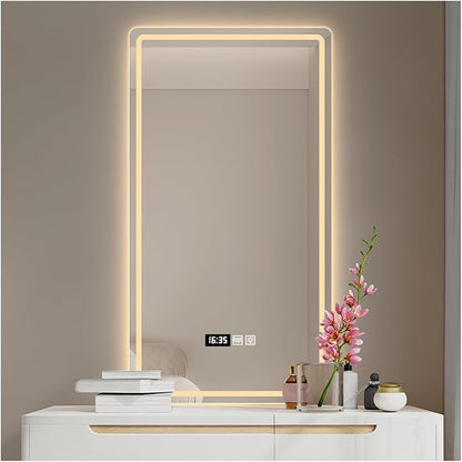 Bathroom Mirror with LED Lights，Bathroom Led Mirror ，Backlit Bathroom Mirror ，LED Mirror for Bathroom，with Touch Sensor/Demister pad，Shatterproof，Adjustable Lights(A,W50*H70cm/W19.7*H27.6IN)
