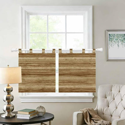 Vintage Western Kitchen Curtains 36 Inch Length, Small Window Curtains Tab Top, Rustic Farmhouse Wooden Grain Barn Door Light Filtering Short Window Treatments Tier Drapes 27.5"x36" 2 Panel