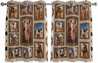 2 Panel Kitchen Cafe Curtains, Desert Camels Sunlight Filtering Nature Air Through, Home Decor Window Covering Tier Curtains for Living Room 104W x 52L inch Western Wildlife Brown Animals Country