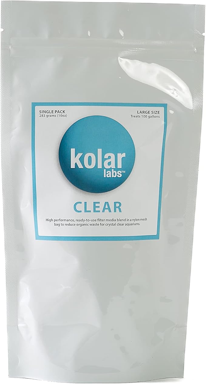 Kolar Labs Clear – Fast Acting, Pre-Rinsed, Organic Waste Removal Media Blend Filter Packet for Crystal Clear Aquariums, Large