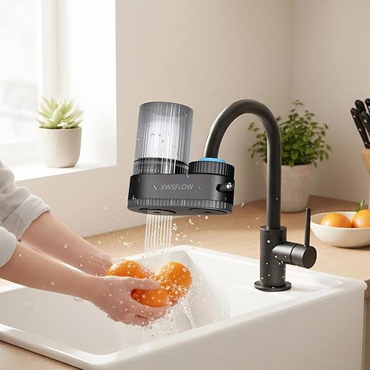 Faucet Filter with 2 Filter cartridges for efficient Water Purification, Effectively Removing Harsh Chlorine Odor and impurities. Compatible with 15/16-inch, 13/15-inch, and 3/4-inch Kitchen faucets.