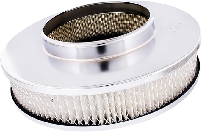 United Pacific S1107 Chrome 10" Air Cleaner Assembly, Low Profile, Die-Cast Chrome Plated Wing Nut, Filter & Breather Hose Nipple Included - ONE Set