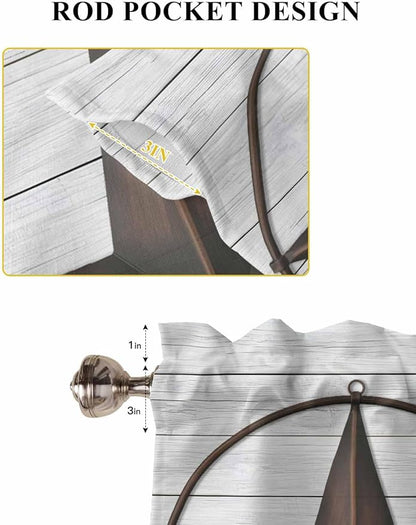 Vintage Farm Western Star Window Valance Curtains, White Wood Grain Light Filtering Kitchen Valance with 3-inch Rod Pocket for Living Room Bathroom Bedroom,2 Panel,52x54In