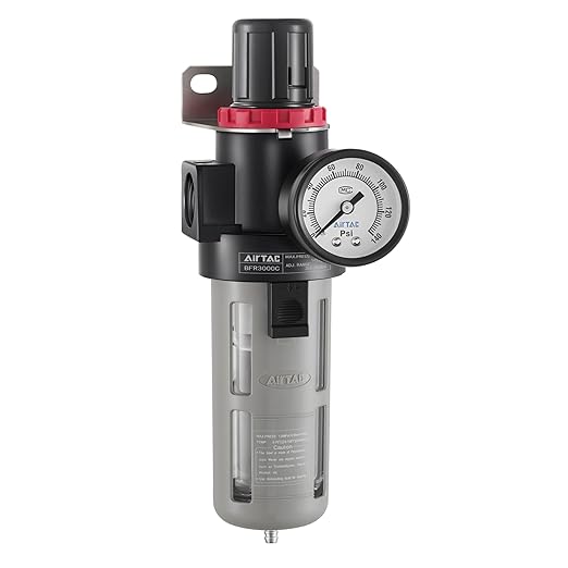 Compressed Air Pressure Filter Regulator Airtac BFR2000-C 1/4'' NPT 0-140 PSI Combo Piggybac Adjustable,Bracket,Gauge Semi-Auto Drain