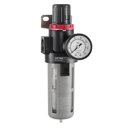 Compressed Air Pressure Filter Regulator Airtac BFR2000-C 1/4'' NPT 0-140 PSI Combo Piggybac Adjustable,Bracket,Gauge Semi-Auto Drain