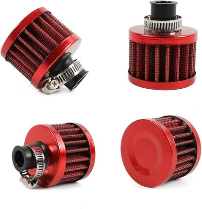 MUGE RACING 2Pcs Air Filter Cold Air Intake Filter Breather 12mm Valve Cover Breather Filter For Car and Motorcycle(Red)